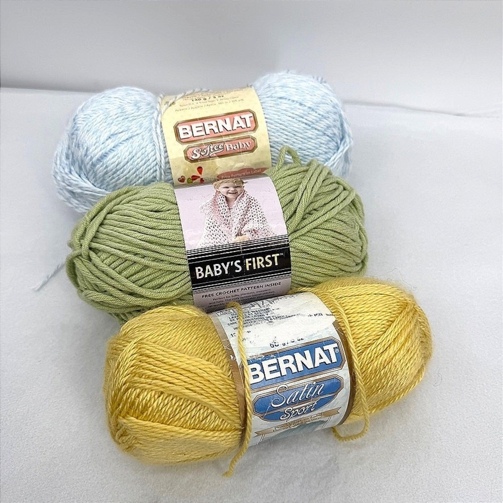 Bernat Lion Brand Baby Yarn Lot Blue Green Yellow Pastel Crochet Knit 3 Skeins